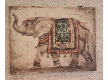 Embellished Elephant Painting On Canvas Signed Patty Drends