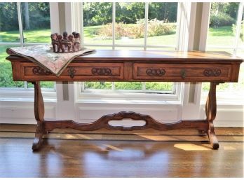 Decorative Console Table With Harp Shaped Legs & Faux Drawers