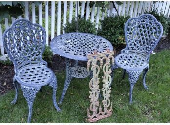 Cast Aluminum Bistro Set, Wrought Iron Wall Dcor And 3 Outdoor Mosaic Torches