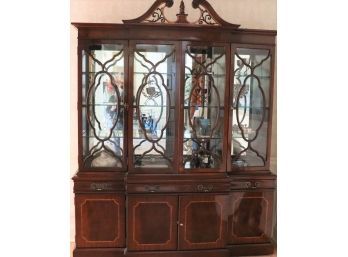 Vintage Karges Chippendale Style Inlay Wood Breakfront/China Cabinet
