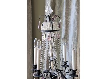 Antique Style Metal & Crystal Candelabra With 4 Lights