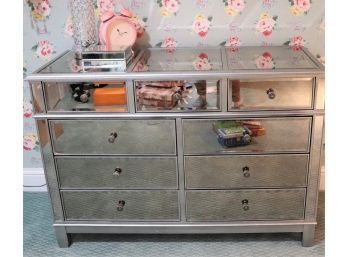 Mirrored 9 Drawer Chest With Assorted Decorative Accessories