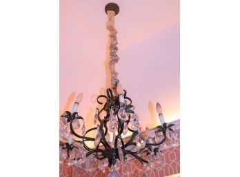 6 Light Romantic Style Wrought Iron Chandelier With Faceted Crystals