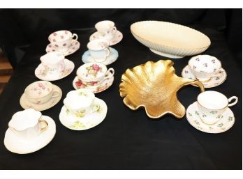 10 Assorted English Porcelain Tea Cups & Saucers And Decorative Serving Pieces