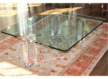 MCM Thick Glass & Lucite Oversized Coffee Table 56 X 48 X 19