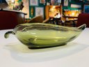 Vintage Viking Green Glass Leaf Candy Dish