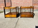 1970s Vintage Walnut & Smoke Glass End Tables