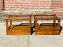 1970s Vintage Walnut & Smoke Glass End Tables