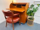 Vintage Danish Modern Teak Roll Top Desk )