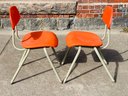 Pair Of Vintage Vibrant Orange Stacking Accent Chairs