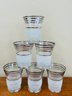 1960s  Textured & Frosted Silver Rimmed Cordial Glasses Set Of 6