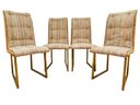 1980s Vintage Wicker Cushion Dining Chairs With Mod Metal Frame