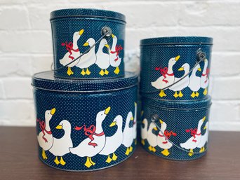 Set Of 4 Vintage Tin Goose Cans