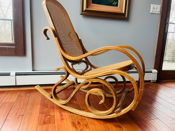 Vintage Wicker Caned Rocking Chair