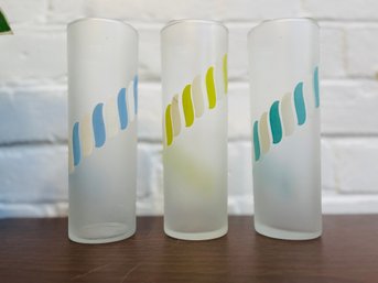 Set Of 3 Viintage Mid Century Frosted Swirl Glasses