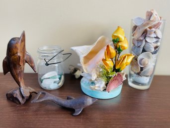 Tropical Seashell Lamp, Ocean Decor, Seaglass & Seashells Lot