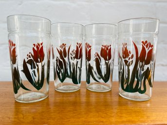 1980s Vintage Floral Drinking Glasses (set Of 4)
