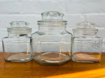 Set Of 3 Vintage Glass Jars