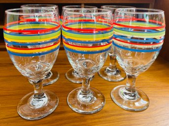 Vintage Fiesta Striped Primary Color Drinking Glasses (Set Of 6)
