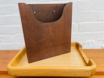 1980s Desk Accessories Paper Tray & Wall Mount Wood Paper Holder