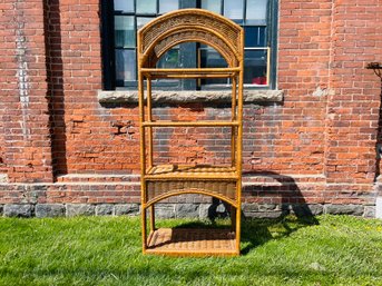 Gorgeous Vintage Wicker Etagere With Smoked Glass Shelves