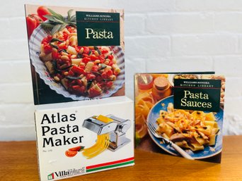 Atlas Pasta Maker (NEW IN BOX)  And 2 William Sonoma Pasta & Sauce Cookbooks