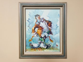 Large Vintage Clown Painting Signed Morgan