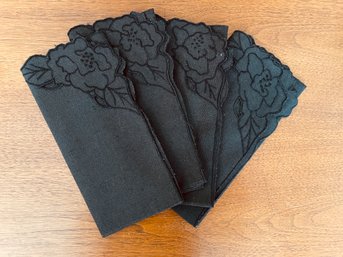Vintage Black Flower Napkins Set Of 4