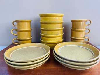 1970s Vintage Yellow Mugs, Dishes And Bowls Set