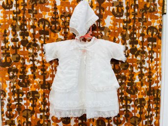Vintage Baptismal Dress, Over Coat And Bonnet