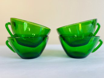 Vintage  Vereco Green Glass Mugs & Saucers (france)