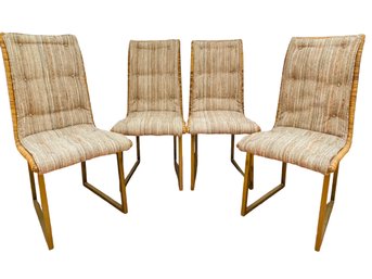 1980s Vintage Wicker Cushion Dining Chairs With Mod Metal Frame