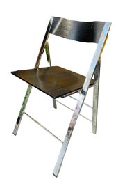 Modern Chrome And Black Wood Folding Chair