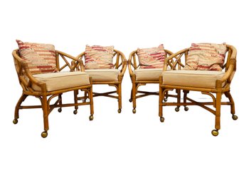 Vintage Rolling Rattan Chairs (Set Of 4)