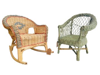 Pair Of Wicker Chairs For Plants Or Dolls