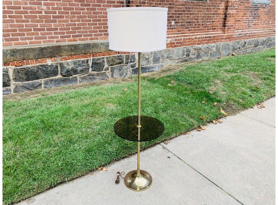 1970s Smoked Glass Table And Floor Lamp With Shade.