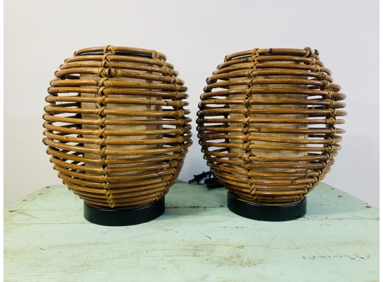 2003 Contemporary Bamboo Tiki Style Accent Lamps