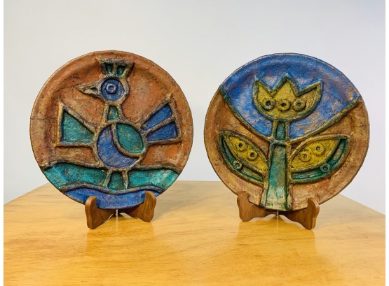 1998 Cactus Made Bird And Flower Decorative Plates (Mexico)