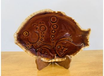 1950s Hull USA Brown Drip Glaze Fish Plate