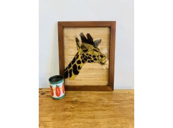1980s Vintage Reverse Painted Giraffe 'Shadow Box' Framed Art
