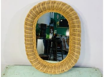 1980s Oval Wicker Wall Mirror