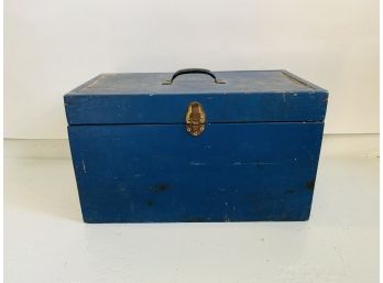 Vintage Rustic Wooden Heavy Blue Tool Box