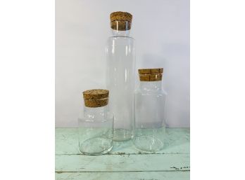 Vintage Bohemian Glass Decorative Jars With Cork Lids