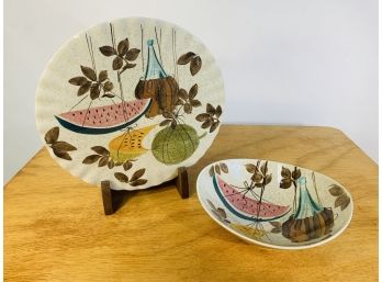 Vintage Red Wing Cake Platter And Bowl