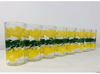 Mid Century Yellow Flower Tall Cocktail Glasses (Set Of 8)