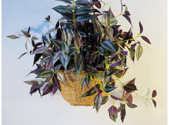Hanging Faux 'Purple Wandering Jew' Boho Basket Planter