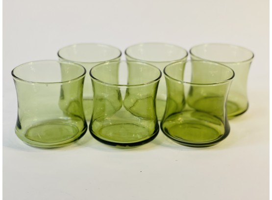 Vintage Green Glass Double Old Fashioned Glasses