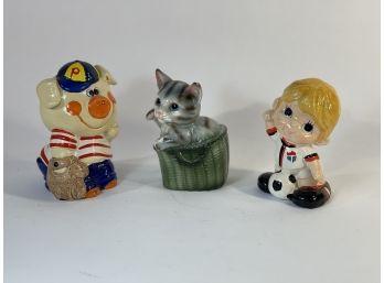 Lot Of 3 Vintage Kids Ceramic Banks (Japan)