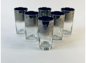 Vintage Dorthy Thorpe Style Silver Rimmed Rock Glasses With Flowers