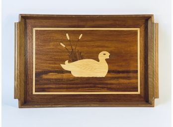 Mid Century Modern Wood Inlay Duck Serving Tray